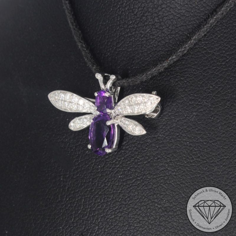 Wert 1090 € Brillant Amethyst Anhänger & Brosche in 750er 18 K Weißgold - 100144