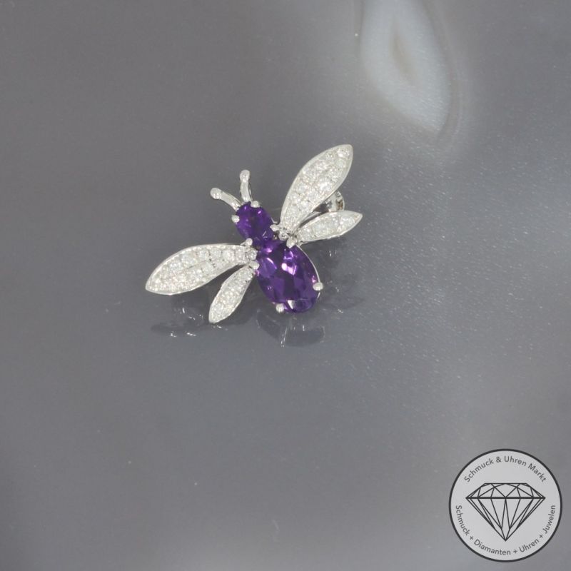 Wert 1090 € Brillant Amethyst Anhänger & Brosche in 750er 18 K Weißgold - 100144