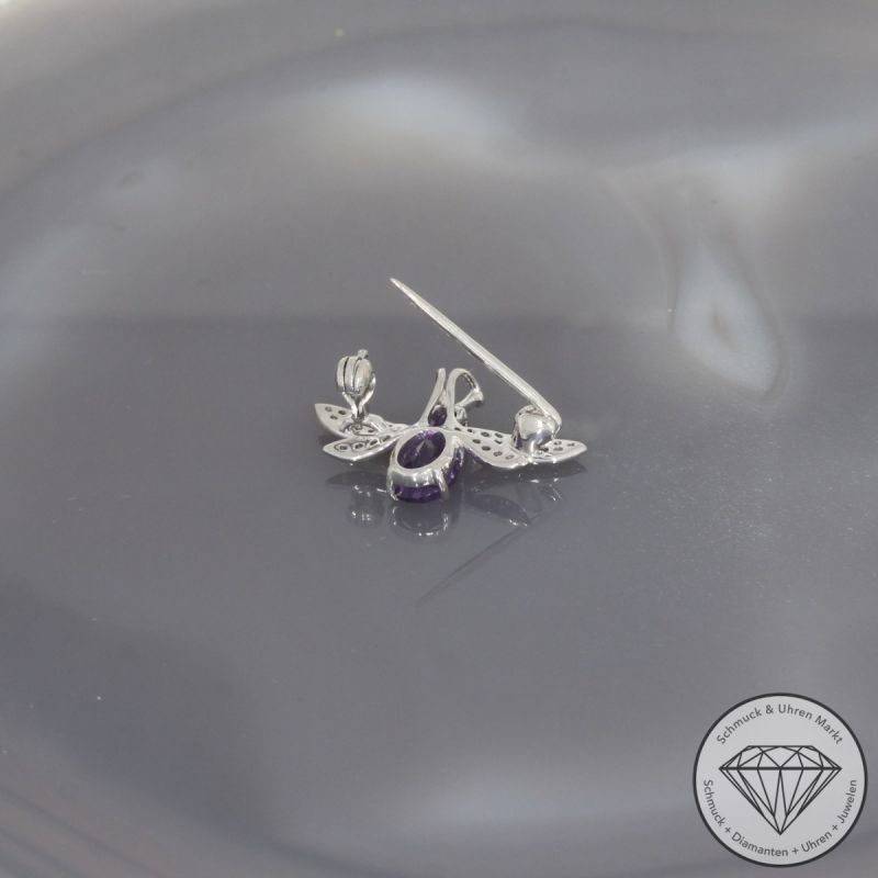 Wert 1090 € Brillant Amethyst Anhänger & Brosche in 750er 18 K Weißgold - 100144