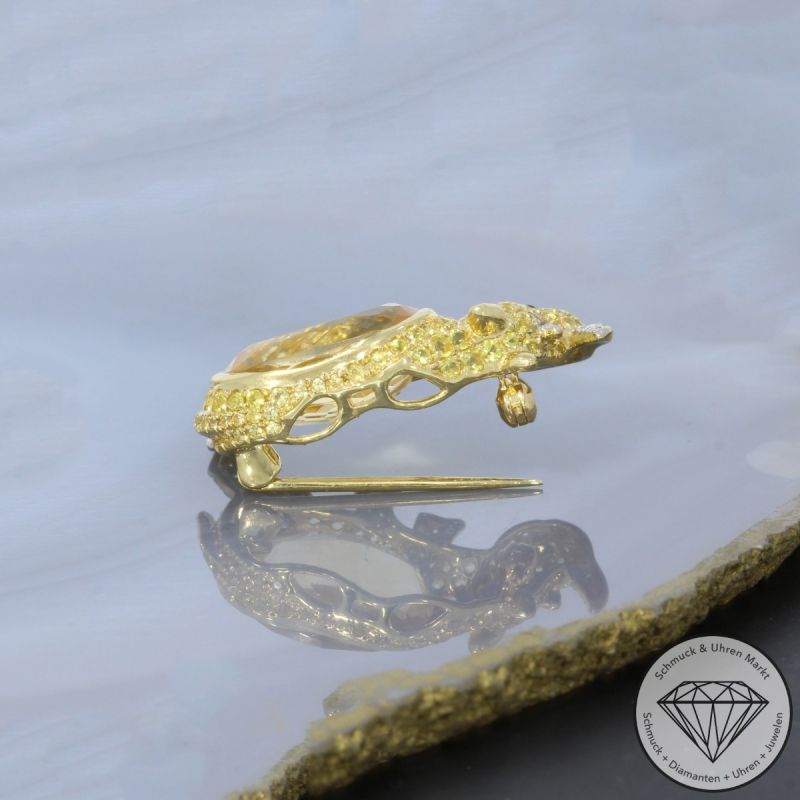 Wert 3190 € Brillant Citrin Saphir Anhänger & Brosche Nashorn in 750er 18 K Gelbgold - 100147