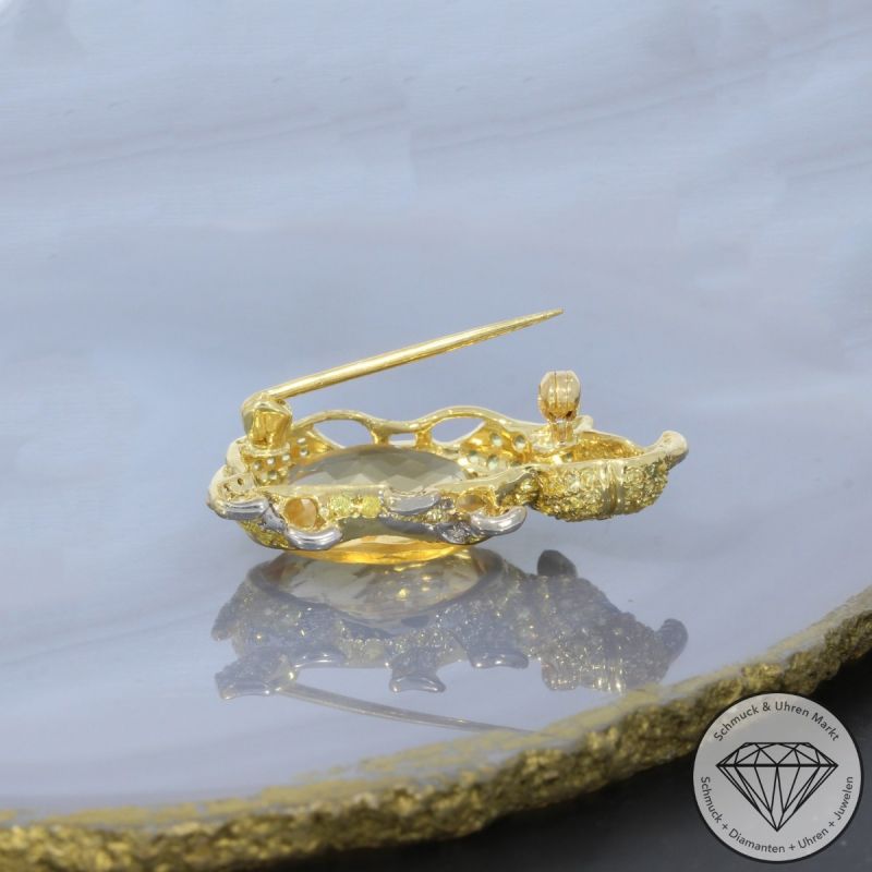Wert 3190 € Brillant Citrin Saphir Anhänger & Brosche Nashorn in 750er 18 K Gelbgold - 100147