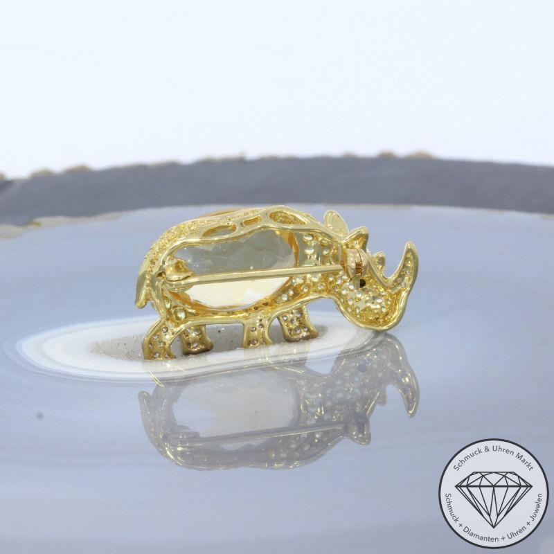 Wert 3190 € Brillant Citrin Saphir Anhänger & Brosche Nashorn in 750er 18 K Gelbgold - 100147