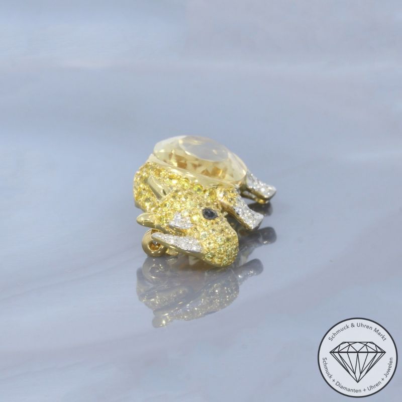Wert 3190 € Brillant Citrin Saphir Anhänger & Brosche Nashorn in 750er 18 K Gelbgold - 100147