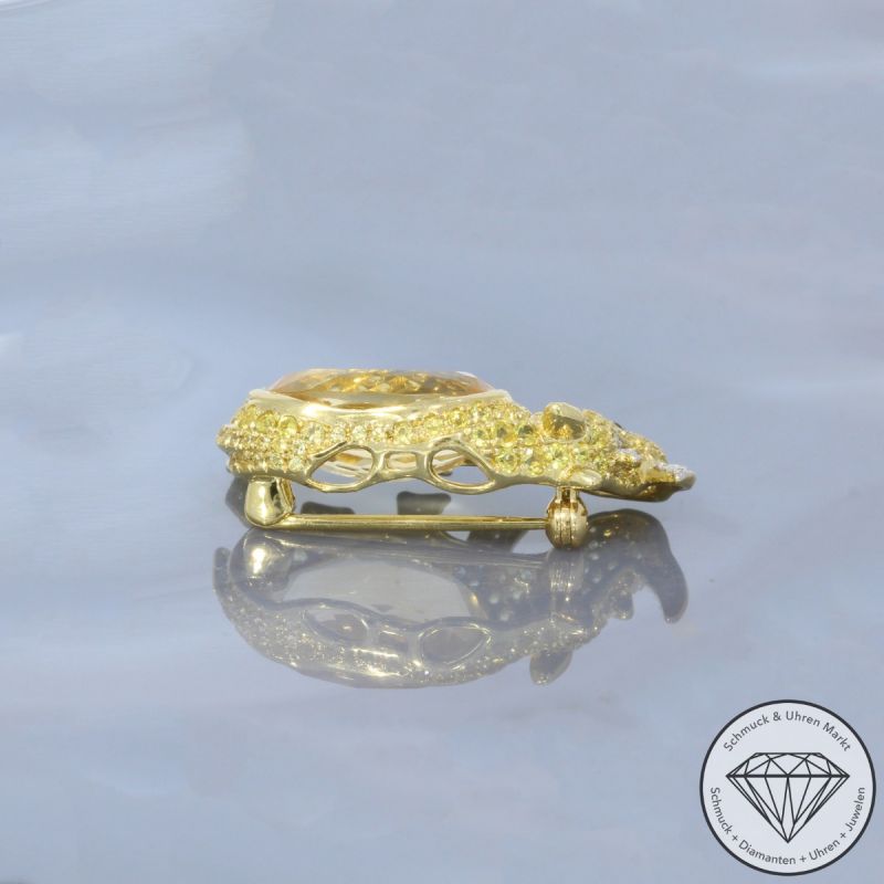 Wert 3190 € Brillant Citrin Saphir Anhänger & Brosche Nashorn in 750er 18 K Gelbgold - 100147