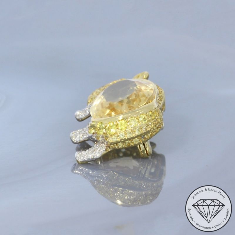 Wert 3190 € Brillant Citrin Saphir Anhänger & Brosche Nashorn in 750er 18 K Gelbgold - 100147