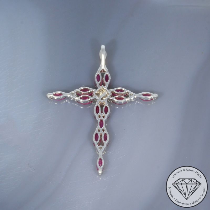 Wert 1250 € Brillant Diamant Rubin Anhänger Kreuz in 750er 18 K Weißgold - 100150