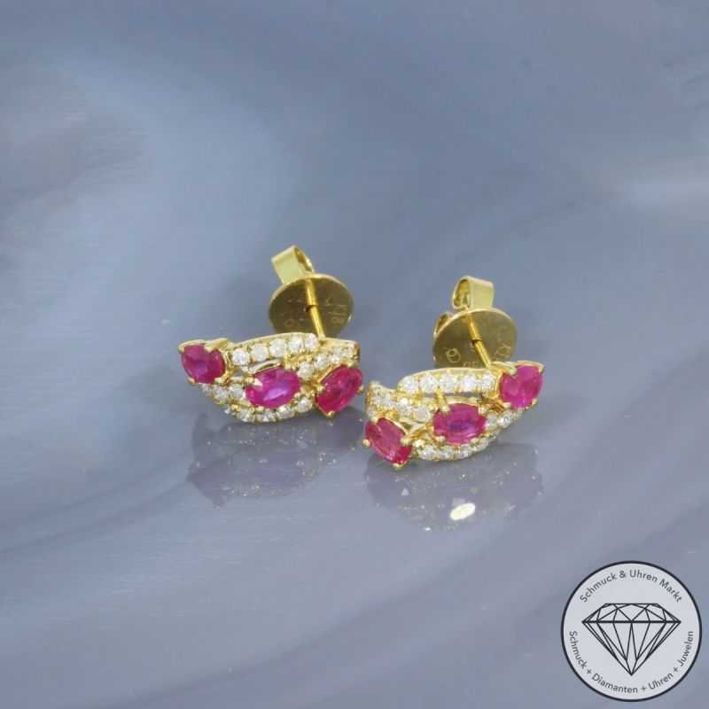 Wert 1790 € Brillant Rubin Ohrringe in 750er 18 K Gelbgold - 100156