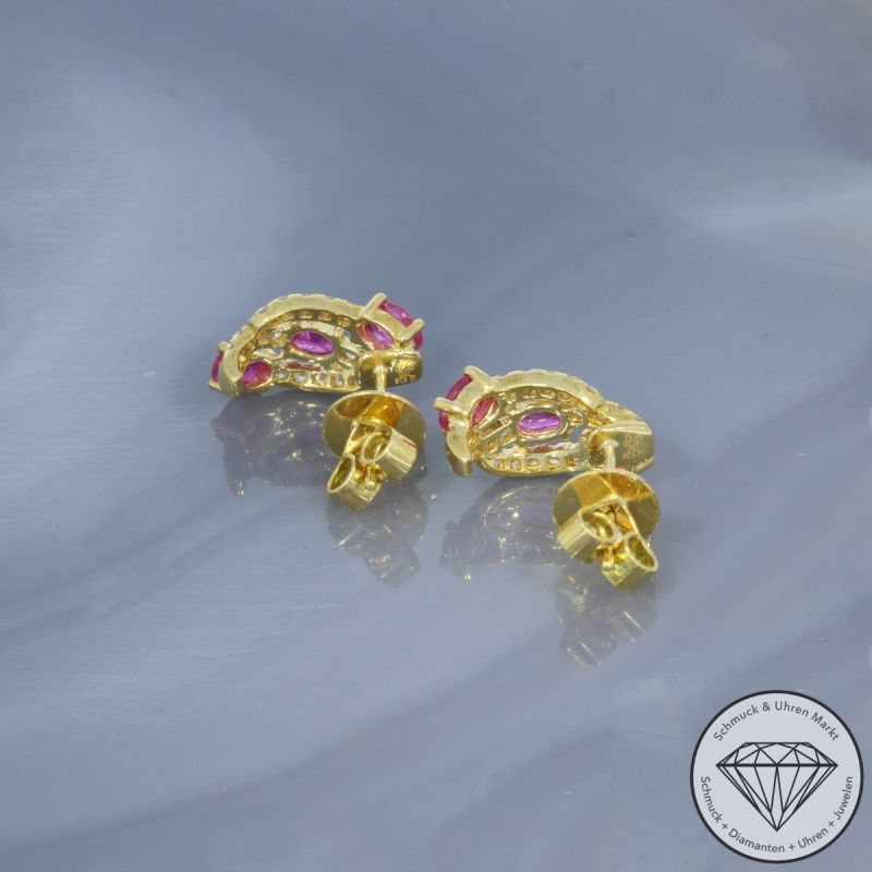 Wert 1790 € Brillant Rubin Ohrringe in 750er 18 K Gelbgold - 100156