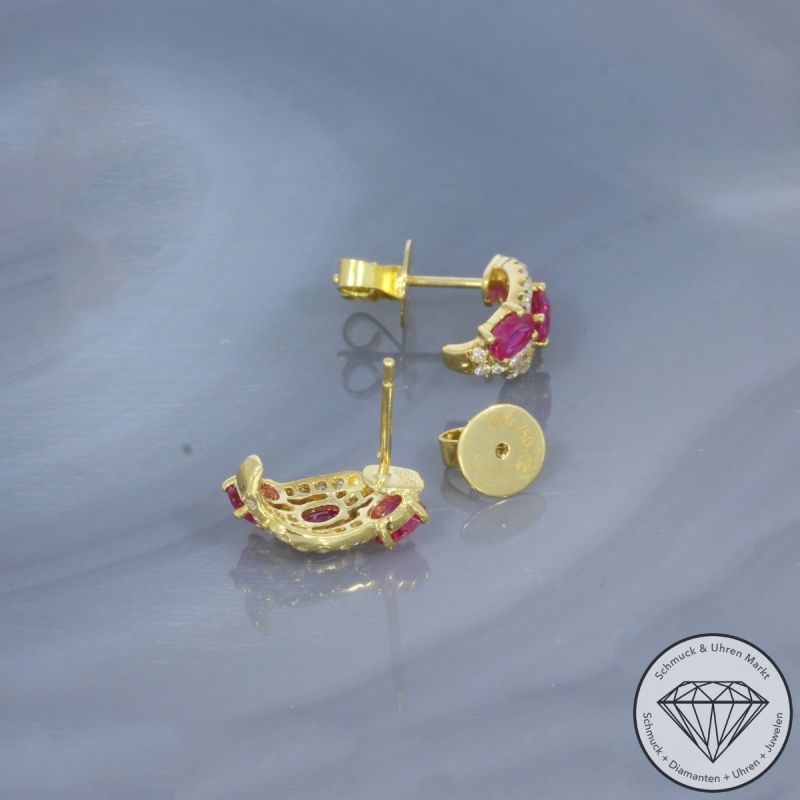 Wert 1790 € Brillant Rubin Ohrringe in 750er 18 K Gelbgold - 100156