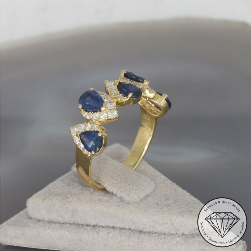 Wert 2900 € Brillant Saphir Ring in 750er 18 K Gelbgold - 100162
