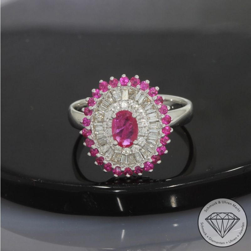 Wert 2900 € Brillant Diamant Rubin Ring in 750er 18 K Weißgold - 100178