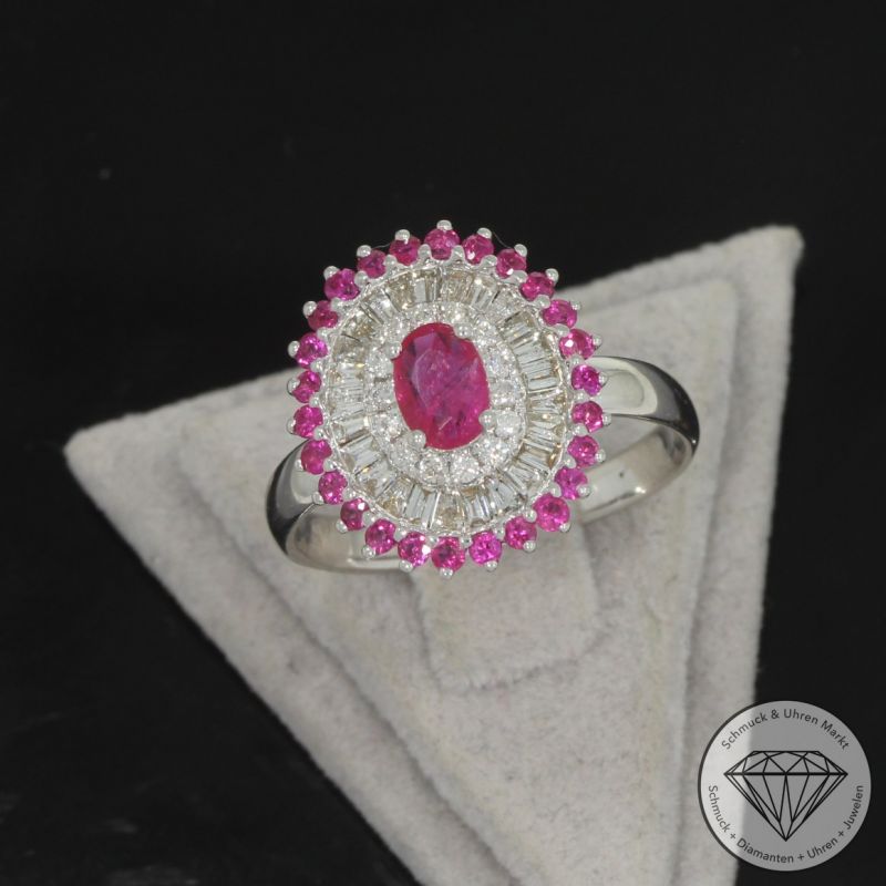Wert 2900 € Brillant Diamant Rubin Ring in 750er 18 K Weißgold - 100178
