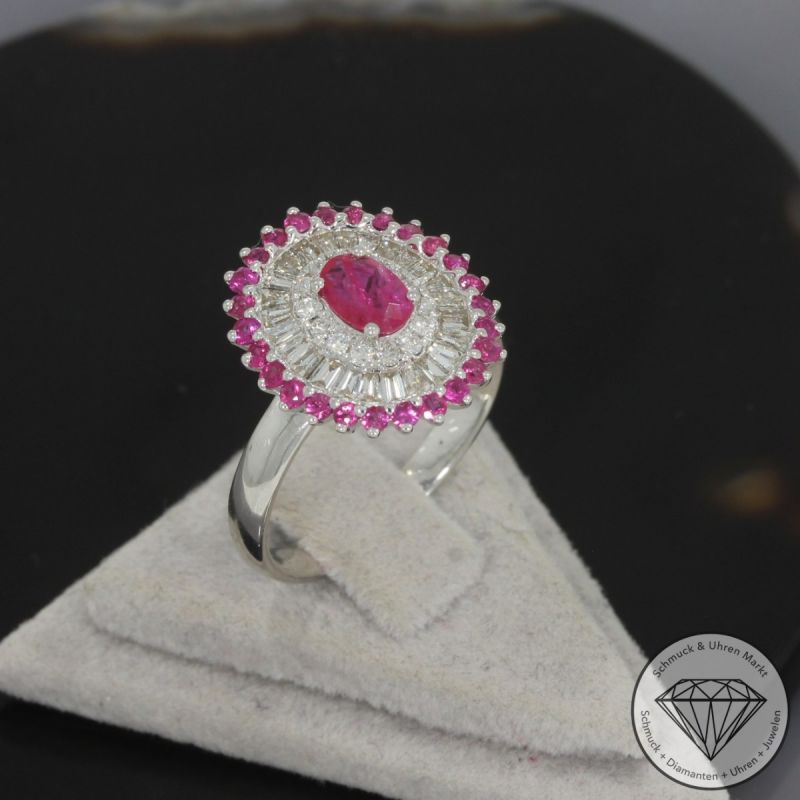 Wert 2900 € Brillant Diamant Rubin Ring in 750er 18 K Weißgold - 100178