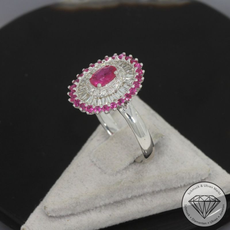 Wert 2900 € Brillant Diamant Rubin Ring in 750er 18 K Weißgold - 100178