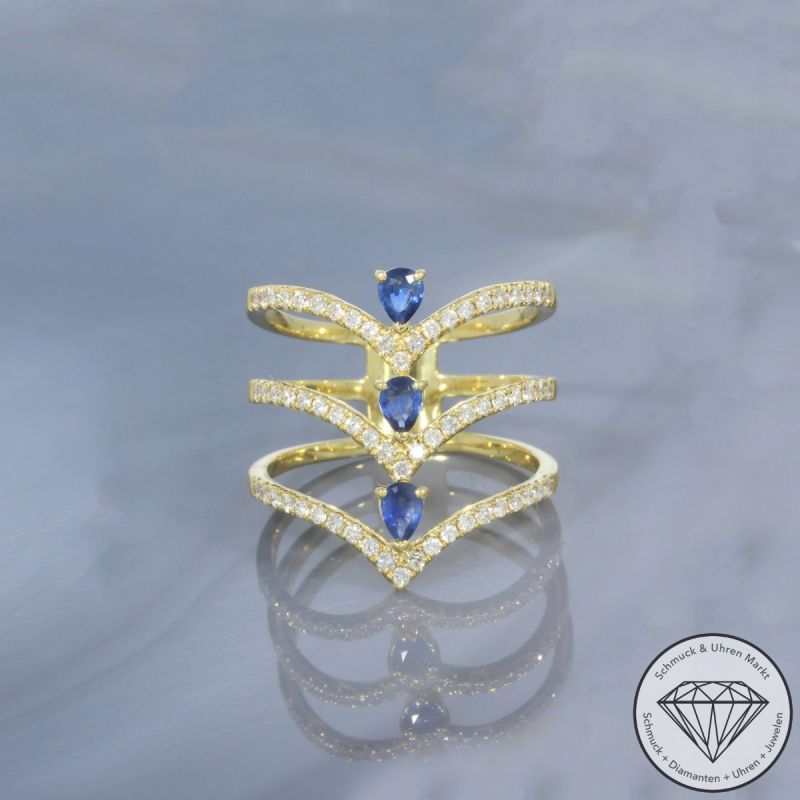 Wert 3680 € Brillant Saphir Ring in 750er 18 K Gelbgold - 100180