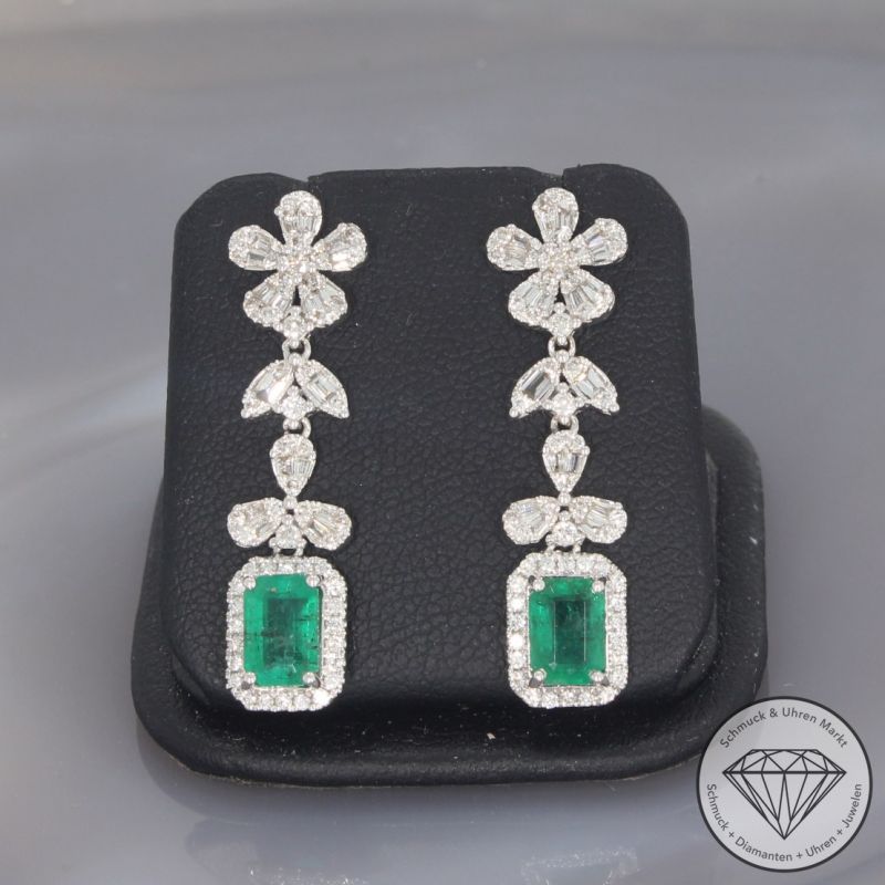 Wert 5650 € Brillant Diamant Smaragd Ohrringe in 750er 18 K Weißgold - 100184