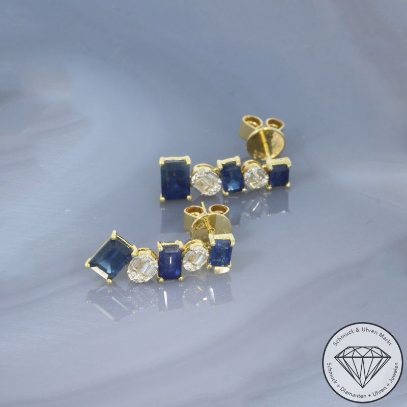 Wert 2950 € Brillant Diamant Saphir Ohrringe in 750er 18 K Gelbgold - 100190