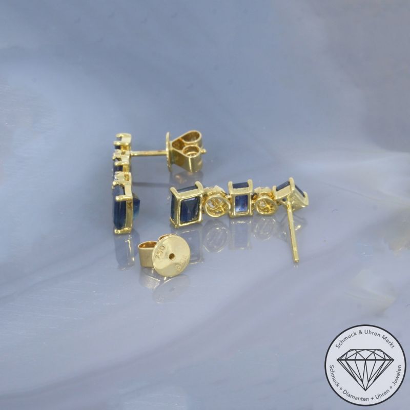 Wert 2950 € Brillant Diamant Saphir Ohrringe in 750er 18 K Gelbgold - 100190