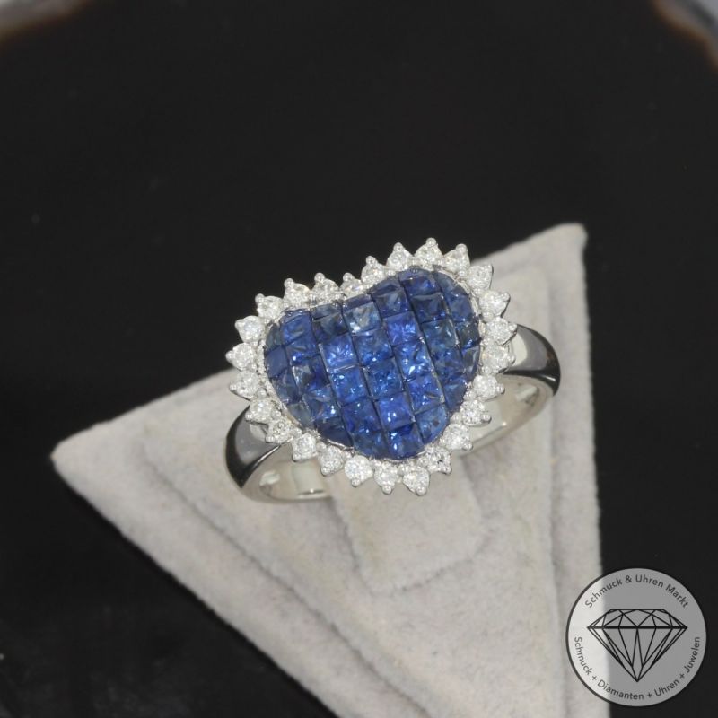Wert 3720 € Brillant Saphir Ring in 750er 18 K Weißgold - 100207