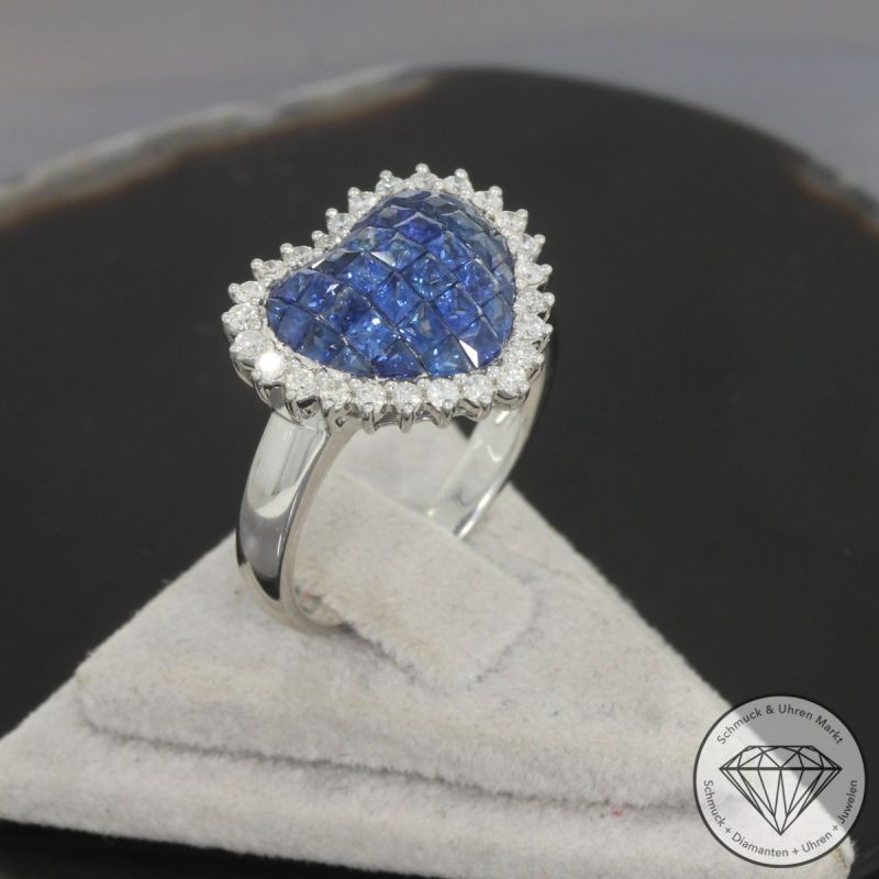 Wert 3720 € Brillant Saphir Ring in 750er 18 K Weißgold - 100207