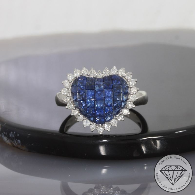 Wert 3720 € Brillant Saphir Ring in 750er 18 K Weißgold - 100207