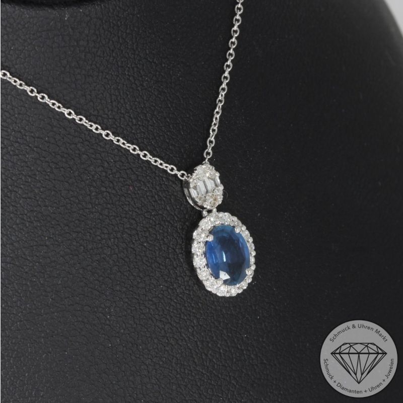 Wert 2050 € Brillant Diamant Saphir Collier in 750er 18 K Weißgold - 100214