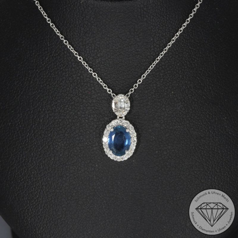 Wert 2050 € Brillant Diamant Saphir Collier in 750er 18 K Weißgold - 100214