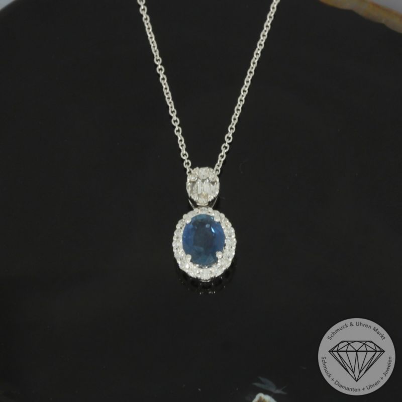 Wert 2050 € Brillant Diamant Saphir Collier in 750er 18 K Weißgold - 100214