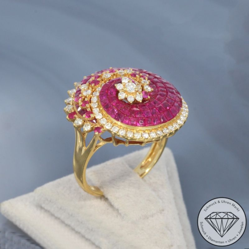 Wert 4660 € Brillant Rubin Ring in 750er 18 K Gelbgold - 100225