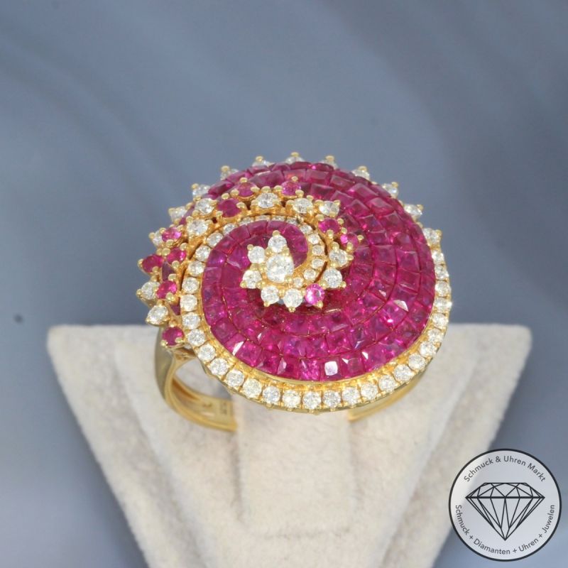 Wert 4660 € Brillant Rubin Ring in 750er 18 K Gelbgold - 100225