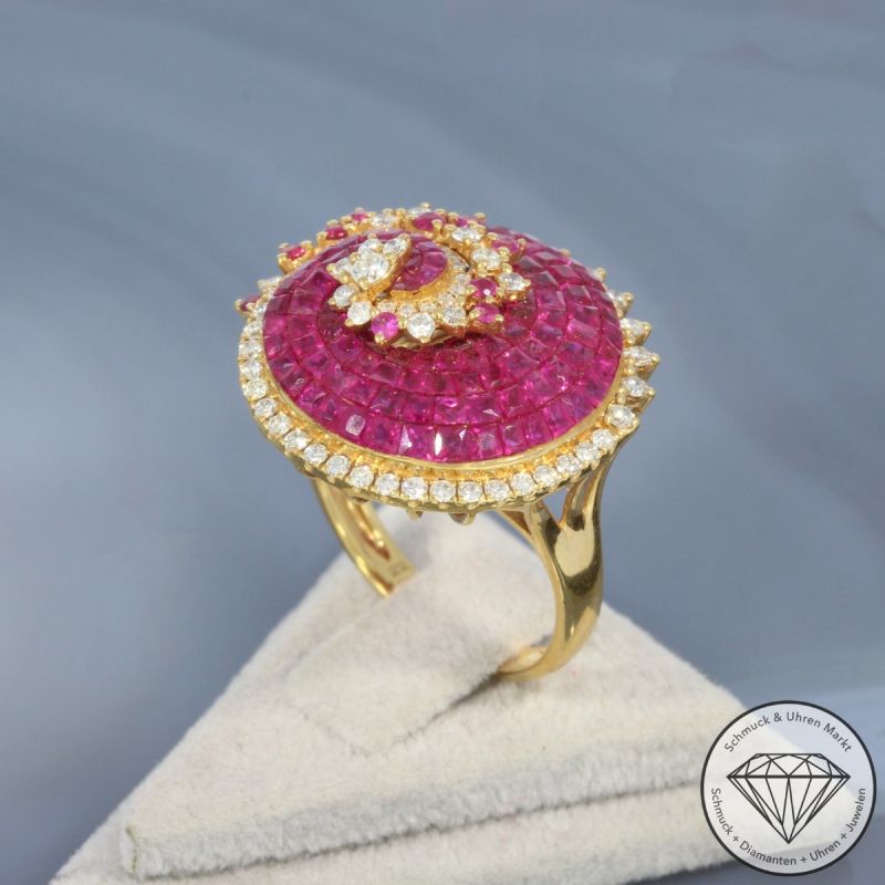 Wert 4660 € Brillant Rubin Ring in 750er 18 K Gelbgold - 100225