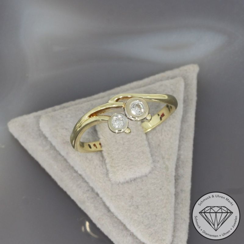Wert 750 € Bicolor Brillant Ring (ca. 0,12 carat) in 585er 14 K Gold - 100246