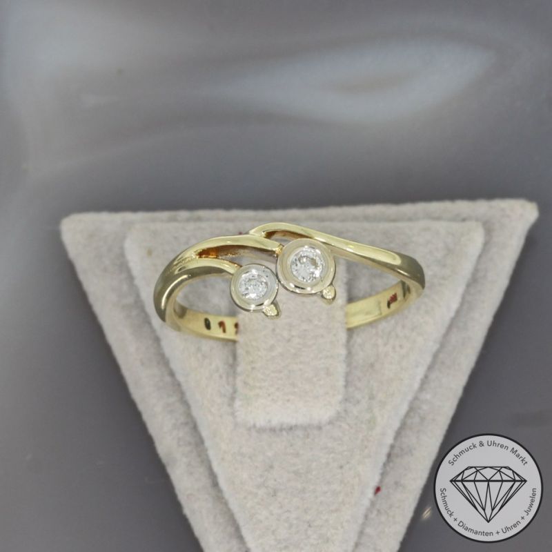 Wert 750 € Bicolor Brillant Ring (ca. 0,12 carat) in 585er 14 K Gold - 100246