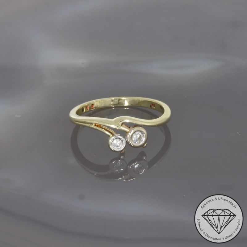 Wert 750 € Bicolor Brillant Ring (ca. 0,12 carat) in 585er 14 K Gold - 100246