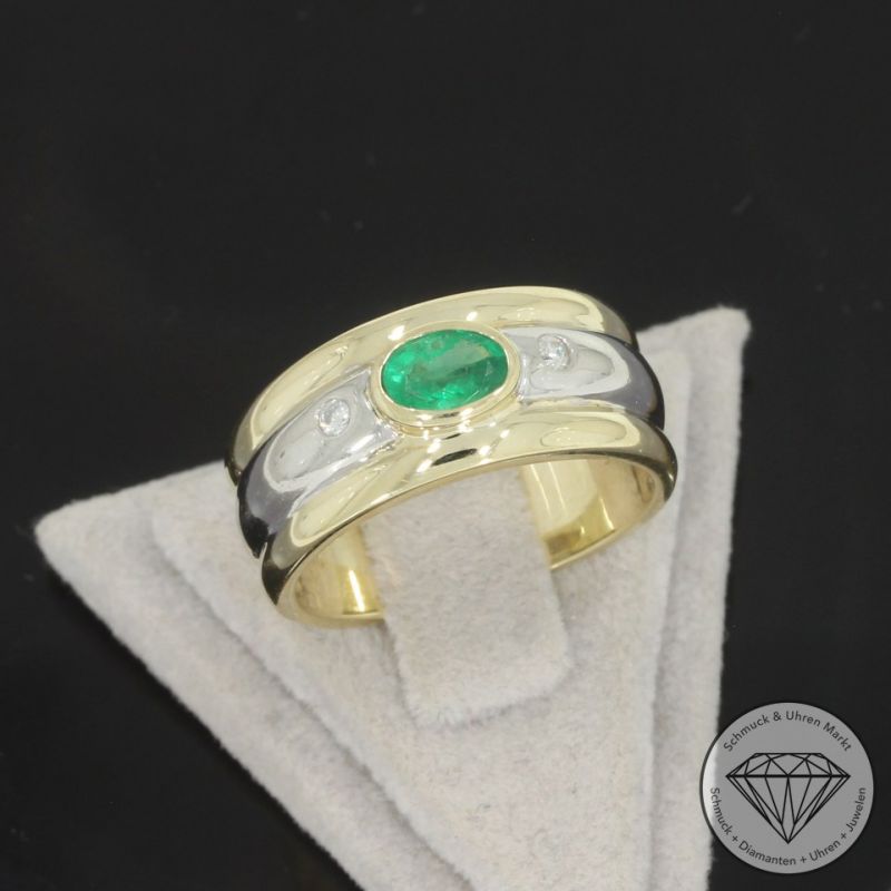 Wert 1750 € Bicolor Brillant Smaragd Ring in 585er 14 K Gold - 100247
