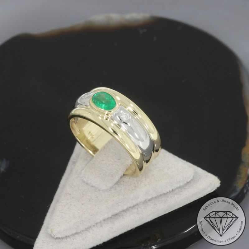 Wert 1750 € Bicolor Brillant Smaragd Ring in 585er 14 K Gold - 100247