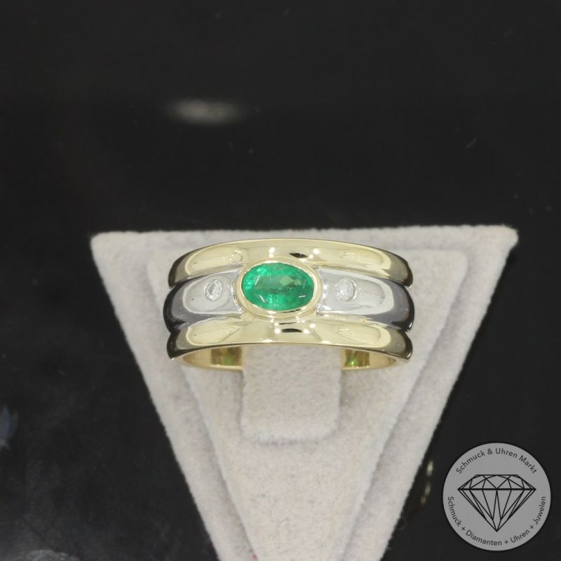 Wert 1750 € Bicolor Brillant Smaragd Ring in 585er 14 K Gold - 100247