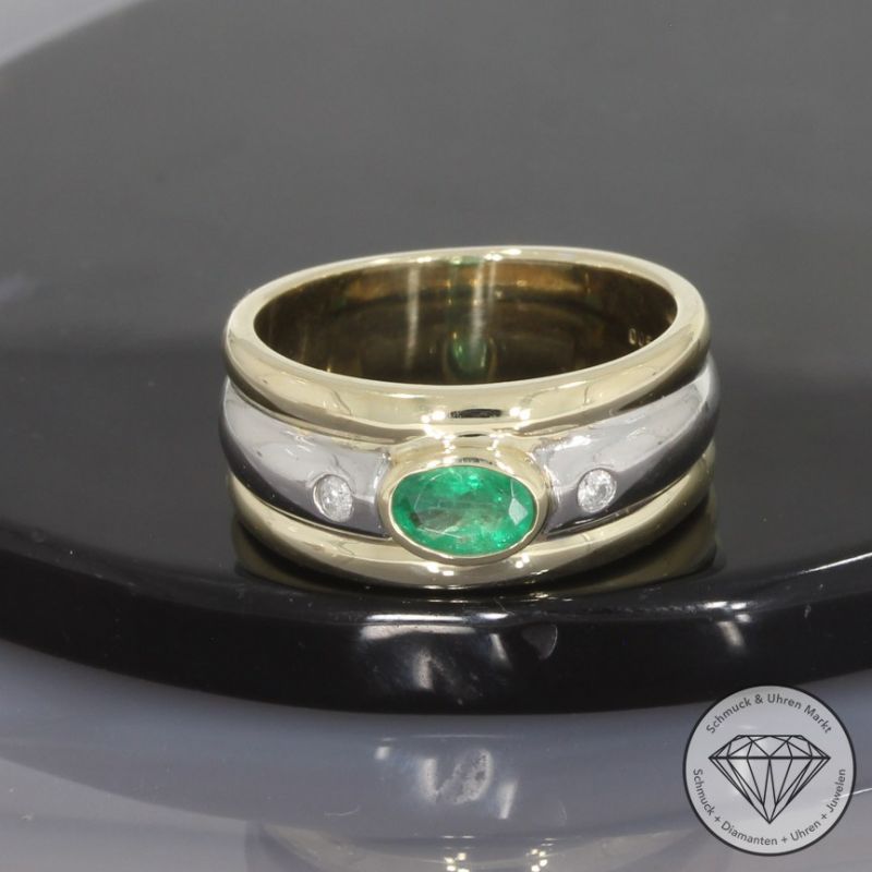Wert 1750 € Bicolor Brillant Smaragd Ring in 585er 14 K Gold - 100247