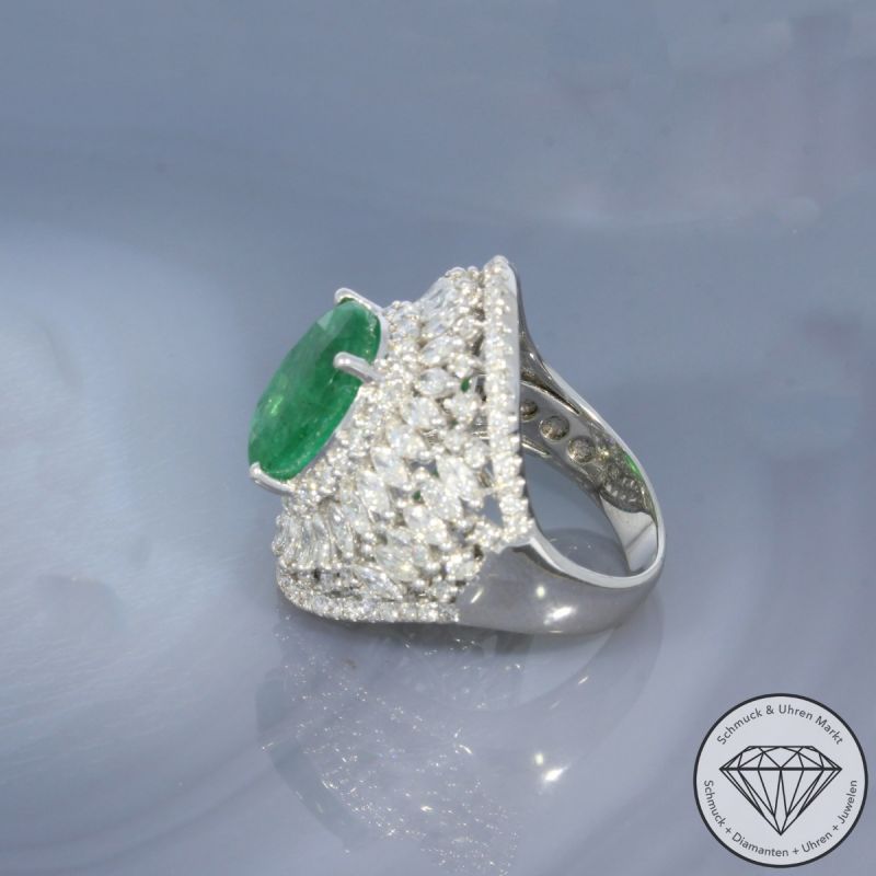 Wert 15170 € Brillant Diamant Smaragd Ring in 750er 18 K Weißgold - 100262