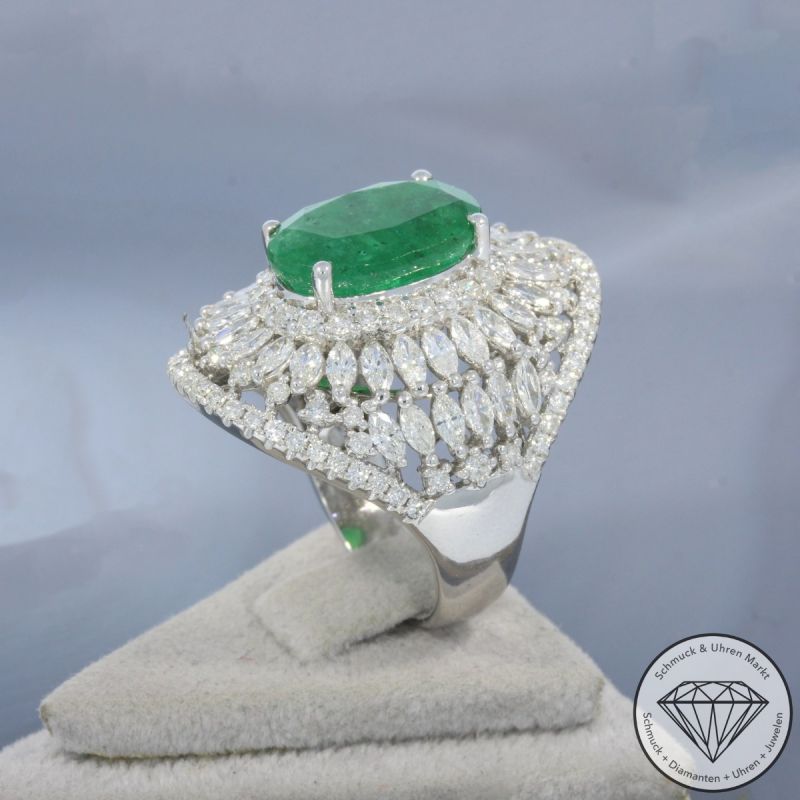 Wert 15170 € Brillant Diamant Smaragd Ring in 750er 18 K Weißgold - 100262