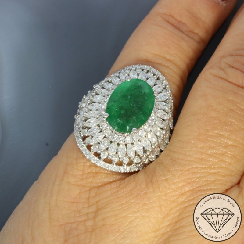 Wert 15170 € Brillant Diamant Smaragd Ring in 750er 18 K Weißgold - 100262