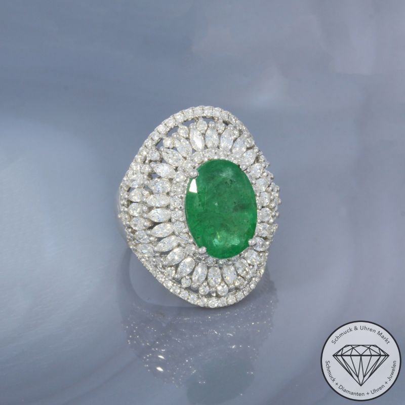Wert 15170 € Brillant Diamant Smaragd Ring in 750er 18 K Weißgold - 100262