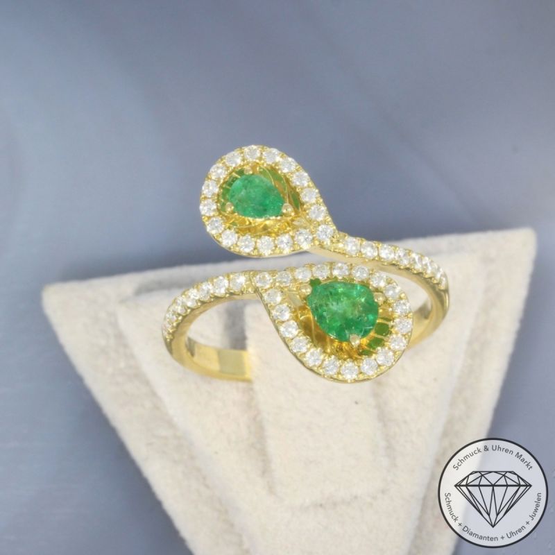 Wert 2450 € Brillant Smaragd Ring in 750er 18 K Gelbgold - 100266