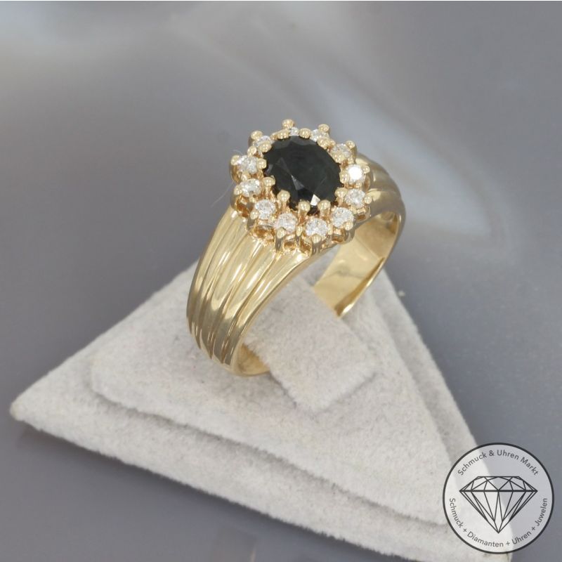 Wert 1800 € Brillant Saphir Ring 585er/14 Karat Gelb Gold Größe 56 – 100277