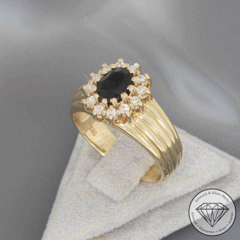 Wert 1800 € Brillant Saphir Ring 585er/14 Karat Gelb Gold Größe 56 – 100277