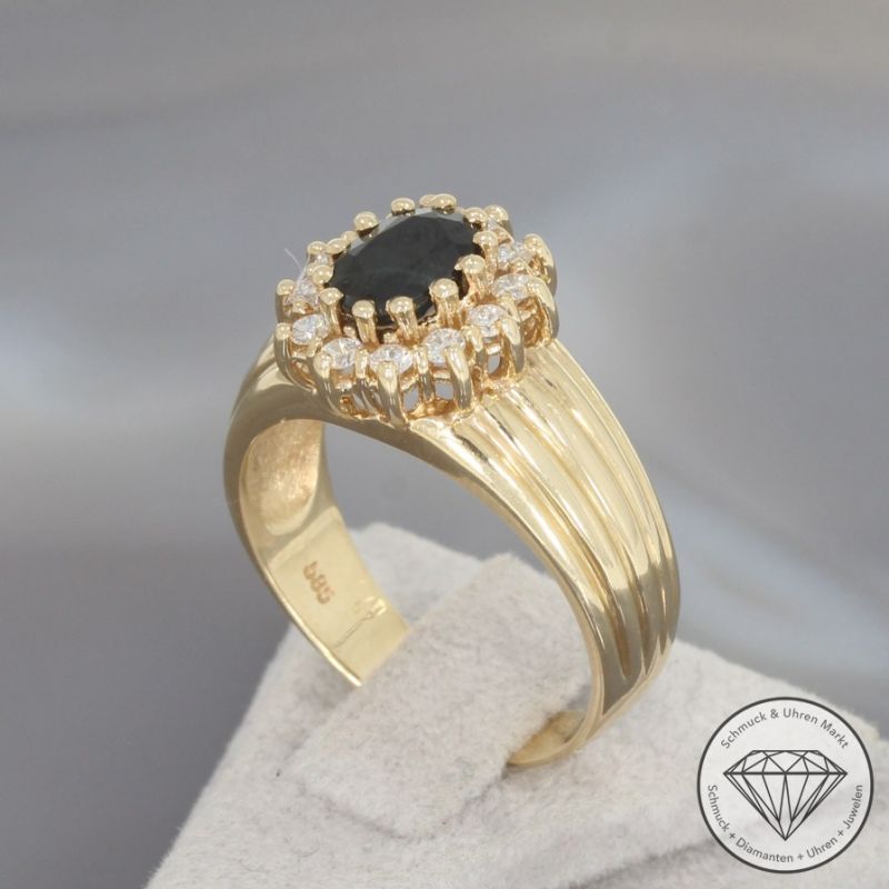 Wert 1800 € Brillant Saphir Ring 585er/14 Karat Gelb Gold Größe 56 – 100277