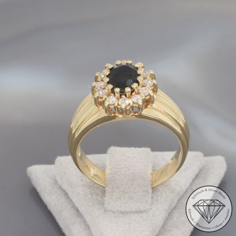 Wert 1800 € Brillant Saphir Ring 585er/14 Karat Gelb Gold Größe 56 – 100277