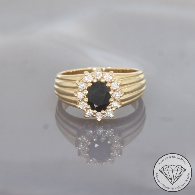 Wert 1800 € Brillant Saphir Ring 585er/14 Karat Gelb Gold Größe 56 – 100277