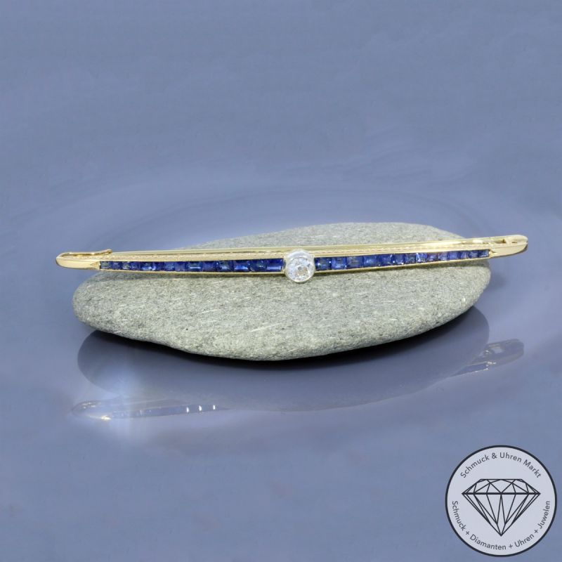 Wert 6000 € Diamant Saphir Brosche in 750er 18 K Gelbgold & 800er Silber Büsing Gutachten - 100280