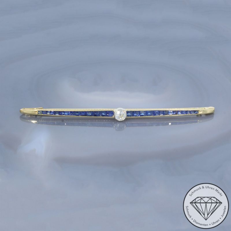 Wert 6000 € Diamant Saphir Brosche in 750er 18 K Gelbgold & 800er Silber Büsing Gutachten - 100280